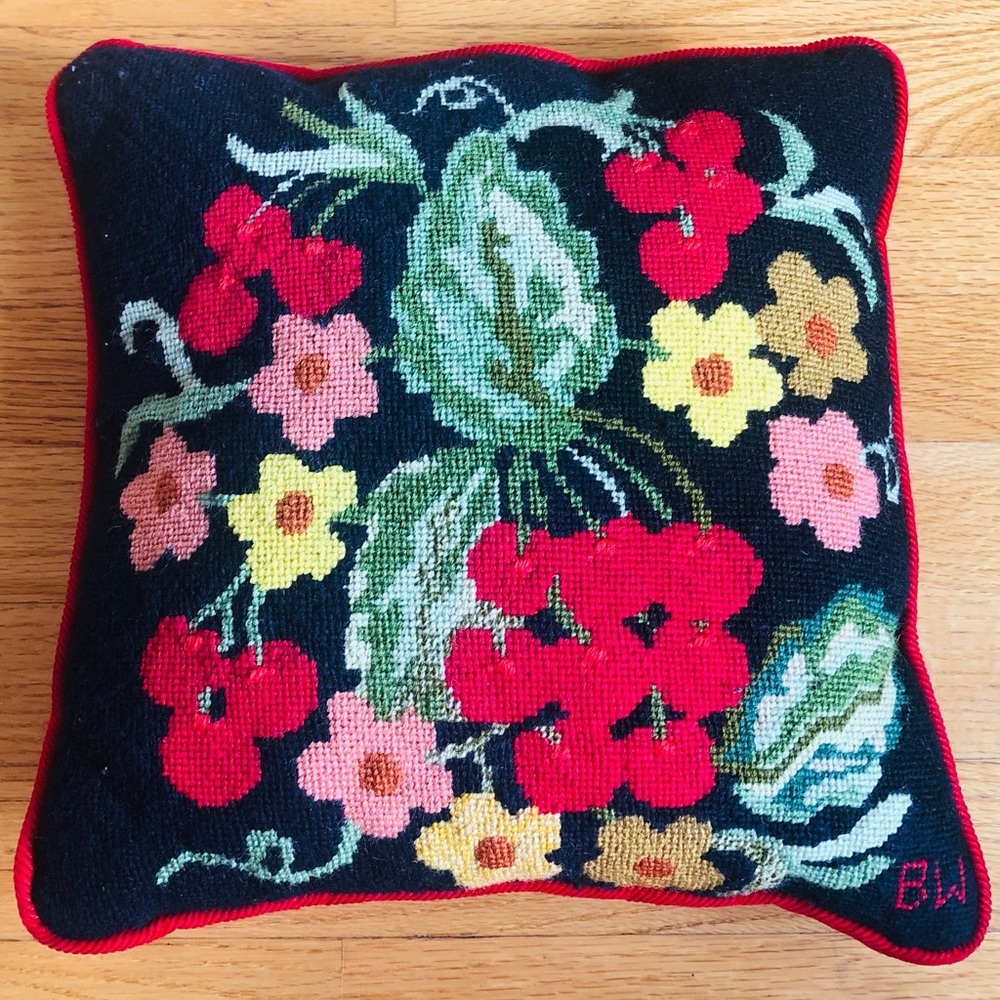 Vintage Retro Floral Cherries 🍒 Handmade Pillow